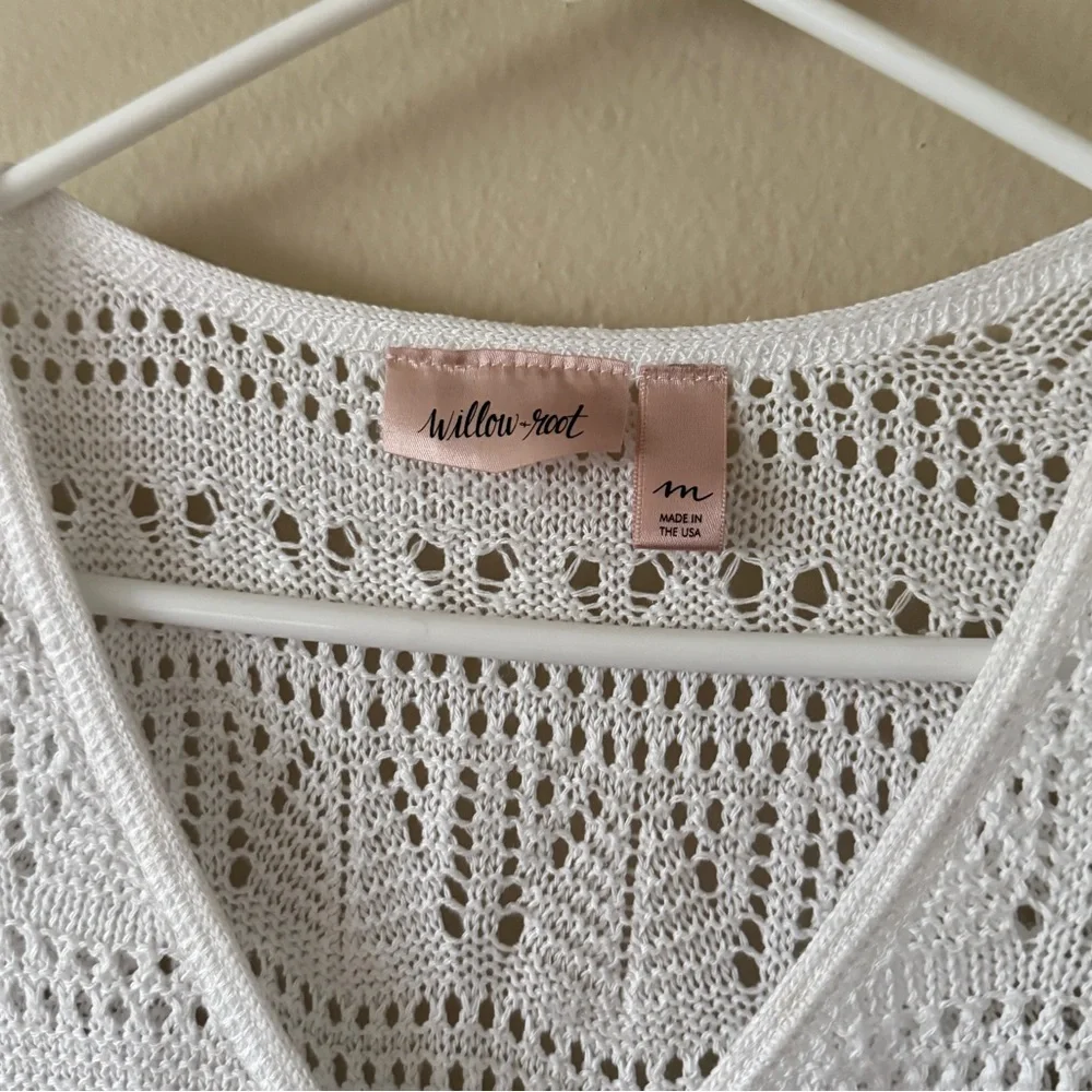 Willow + Root White Pointelle Knit Cinch Front Sweater Boho Chic size M - Picture 3 of 5